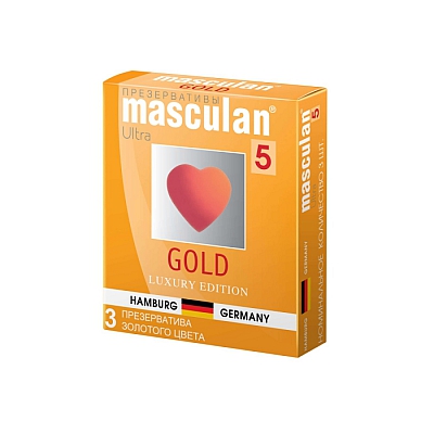 Презервативы Masculan Gold золотого цвета, с ароматом ванили 3 шт
