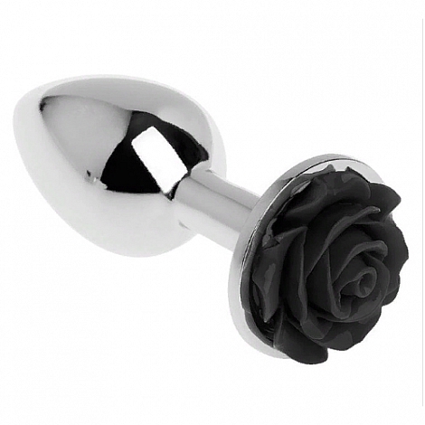 Анальная пробка из металла с украшением в виде черной розы