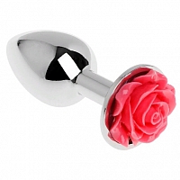 Анальная пробка из металла с украшением в виде розовой розы