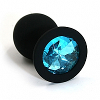 Маленькая анальная пробка черная с голубым кристаллом