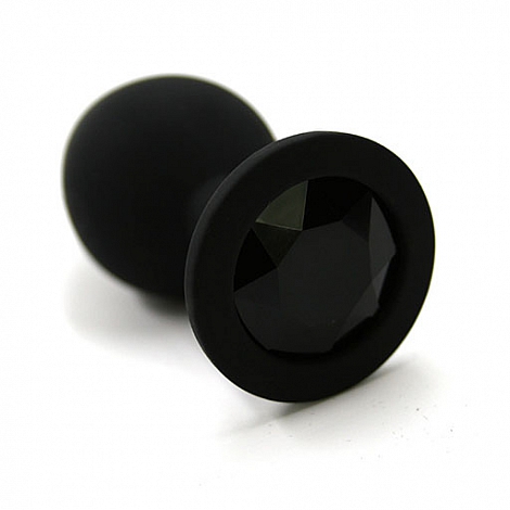 Маленькая анальная пробка черная с черным кристаллом