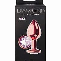 Анальная пробка розовая с белым кристаллом Diamond Moonstone Shine L