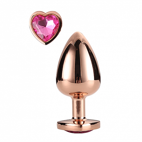 Анальная втулка металлическая Gleaming Love с розовым кристаллом в виде сердца