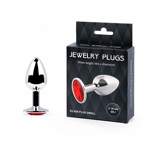 Анальная пробка с красным кристаллом Silver Plug Small