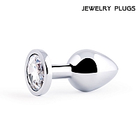 Анальная пробка с бесцветным кристаллом Silver Plug Medium