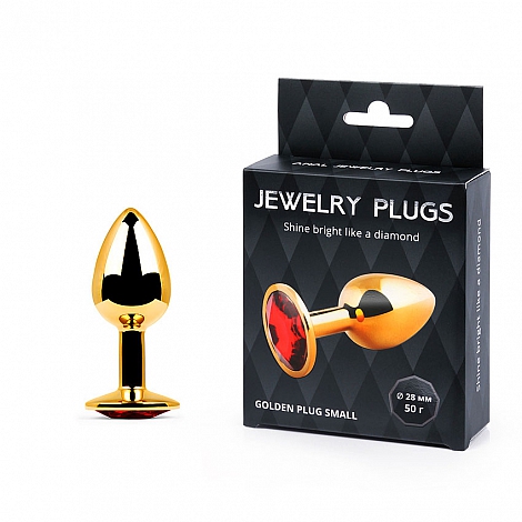 Анальная пробка золотая с красным кристаллом Golden Plug Small