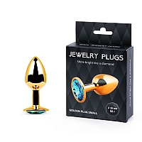 Анальная пробка золотая с голубым кристаллом Golden Plug Small