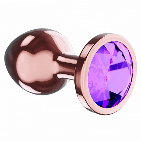 Анальная пробка розовая с фиолетовым кристаллом Diamond Amethyst Shine S
