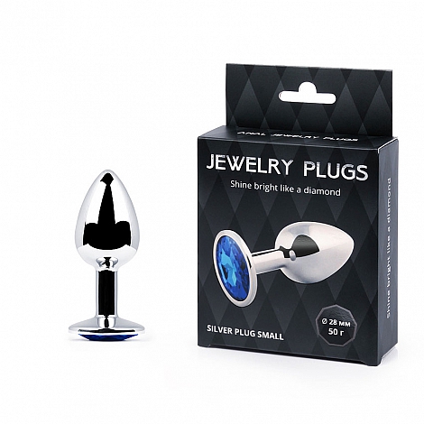 Анальная пробка с синим кристаллом Silver Plug Small