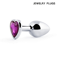 Анальная пробка с фиолетовым кристаллом Silver Plug Medium