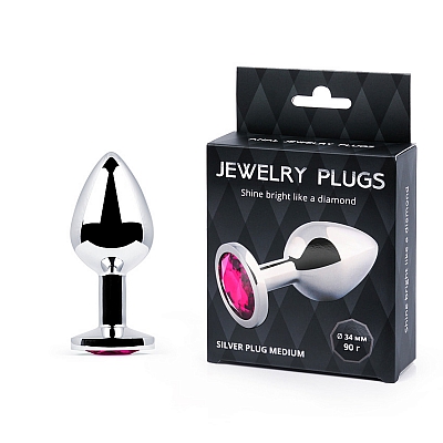 Анальная пробка с рубиновым кристаллом Silver Plug Medium