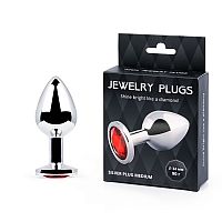 Анальная пробка с красным кристаллом Silver Plug Medium