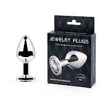 Анальная пробка с бесцветным кристаллом Silver Plug Medium