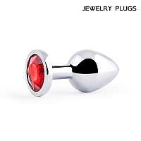 Анальная пробка с красным кристаллом Silver Plug Medium