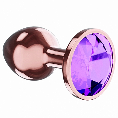 Анальная пробка розовая с фиолетовым кристаллом Diamond Amethyst Shine L