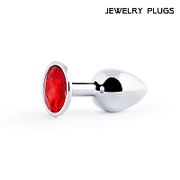 Анальная пробка с красным кристаллом Silver Plug Small