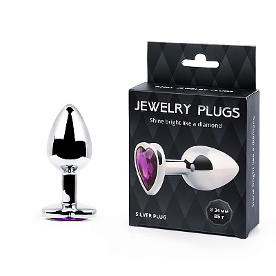 Анальная пробка с фиолетовым кристаллом Silver Plug Medium