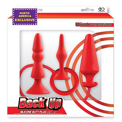 Набор из трех разных анальных втулок красный Back Up Kit