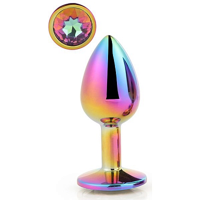 Анальная втулка металлическая Gleaming Love с разноцветным кристаллом