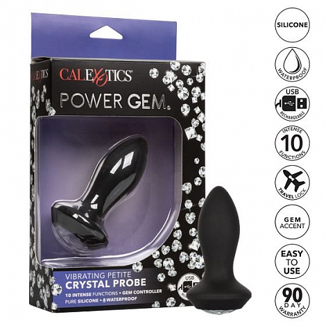 Анальная вибро-пробка Power Gem Vibrating Petite Crystal Probe, 9,5 см