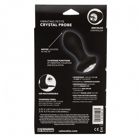 Анальная вибро-пробка Power Gem Vibrating Petite Crystal Probe, 9,5 см