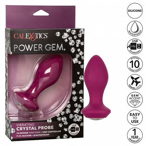 Анальная пробка с кристаллом и вибрацией Power Gem Vibrating Petite Crystal Probe Pink