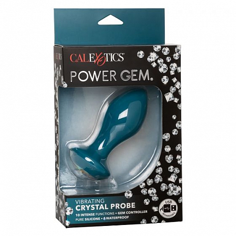 Анальная пробка с кристаллом и вибрацией Power Gem Vibrating Petite Crystal Probe Aquamarine