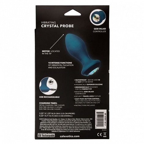 Анальная пробка с кристаллом и вибрацией Power Gem Vibrating Petite Crystal Probe Aquamarine