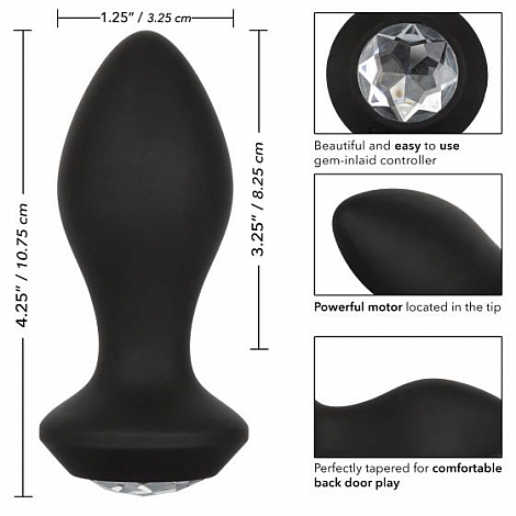 Анальная пробка с кристаллом и вибрацией Power Gem Vibrating Petite Crystal Probe Black