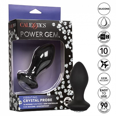 Анальная пробка с кристаллом и вибрацией Power Gem Vibrating Petite Crystal Probe Black