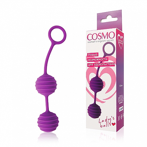 Силиконовые вагинальные шарики с ребрами Cosmo фиолетовые