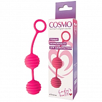 Силиконовые вагинальные шарики с ребрами Cosmo ярко-розовые