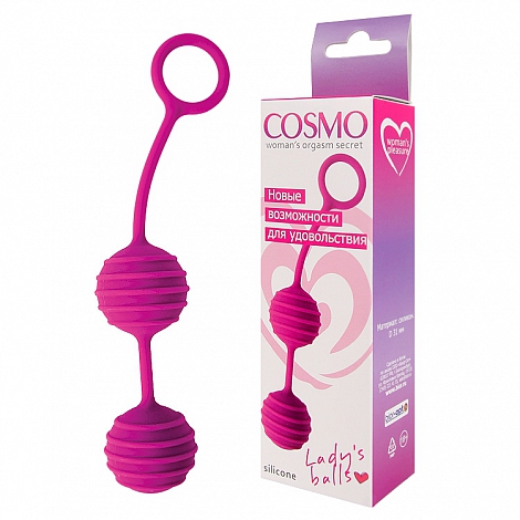 Силиконовые вагинальные шарики с ребрами Cosmo розовые