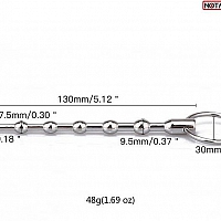 Стимулятор уретральный с кольцом и шариками, 13 см