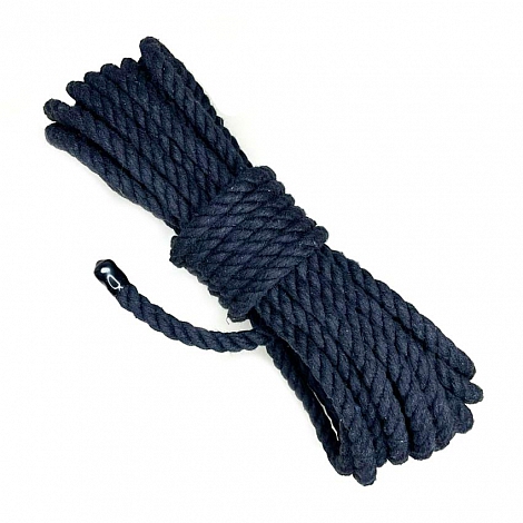 Бондажная веревка для шибари техник и связывания черная, 10 метров, хлопок