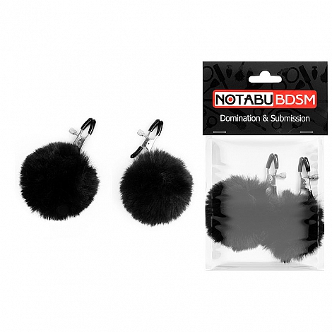 Зажимы на соски с пушком черные Notabu