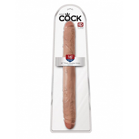 Двухсторонний фаллоимитатор загорелый King Cock 16 Thick Double Dildo - Tan