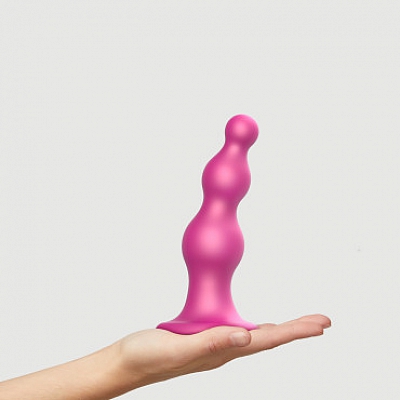 Фаллоимитатор розовый металлик Strap-On-Me Dildo Plug Beads, L
