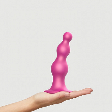 Фаллоимитатор розовый металлик Strap-On-Me Dildo Plug Beads, L