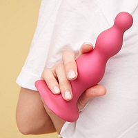 Фаллоимитатор розовый металлик Strap-On-Me Dildo Plug Beads, L