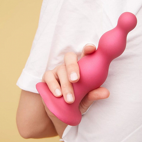 Фаллоимитатор розовый металлик Strap-On-Me Dildo Plug Beads, L