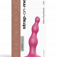 Фаллоимитатор розовый металлик Strap-On-Me Dildo Plug Beads, S