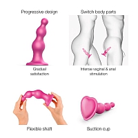 Фаллоимитатор розовый металлик Strap-On-Me Dildo Plug Beads, L