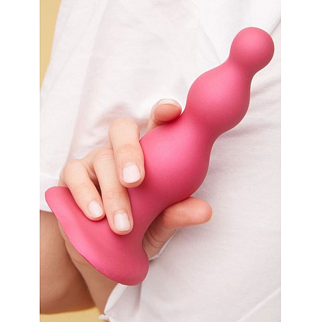 Фаллоимитатор розовый металлик Strap-On-Me Dildo Plug Beads, S