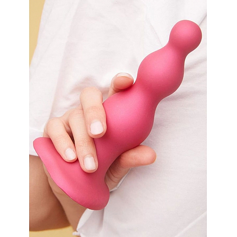 Фаллоимитатор розовый металлик Strap-On-Me Dildo Plug Beads, S