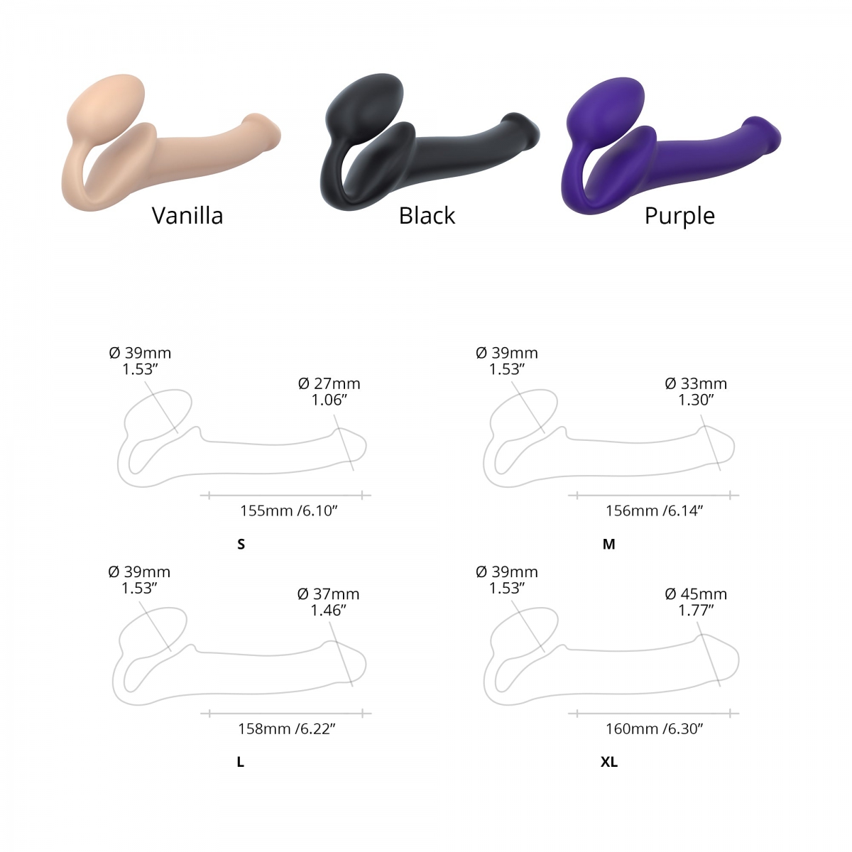 Гибкий анатомический безремневой страпон Strap-on-me Bendable Small  Semi-Realistic black, S купить в секс-шопе MakeMeHappy, цена