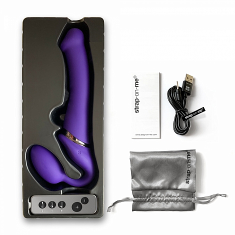 Гибкий страпон с вибрацией и пультом ДУ Strap-on-me purple, XL