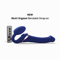 Гибкий страпон с имитацией оральных ласк и вибрацией Strap-on-me Multi Orgasm Blue, L