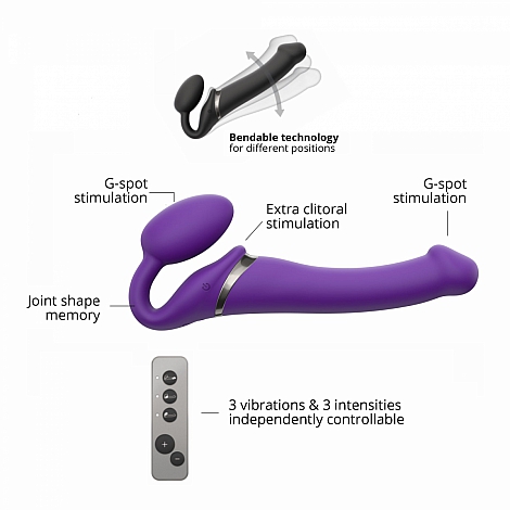 Гибкий страпон с вибрацией и пультом ДУ Strap-on-me purple, XL