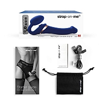 Гибкий страпон с имитацией оральных ласк и вибрацией Strap-on-me Multi Orgasm Blue, L
